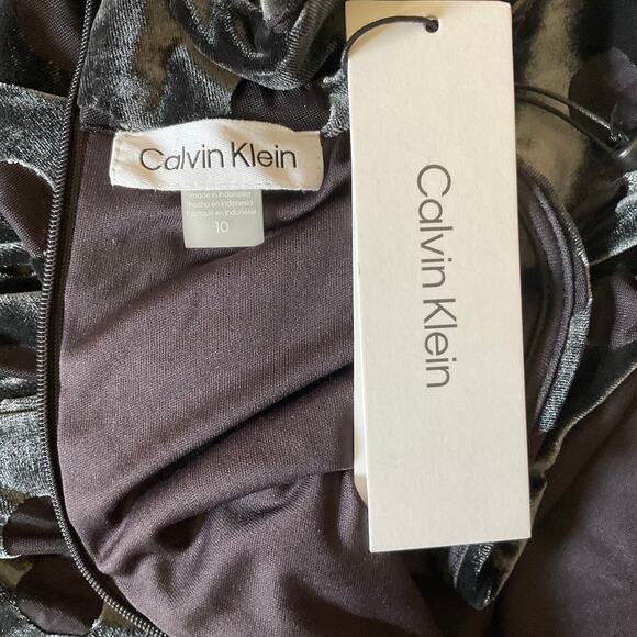 Calvin Klein Velvet Polka Dot Fit and Flare Midi Cocktail Dress Gray Size 10 - Picture 11 of 14